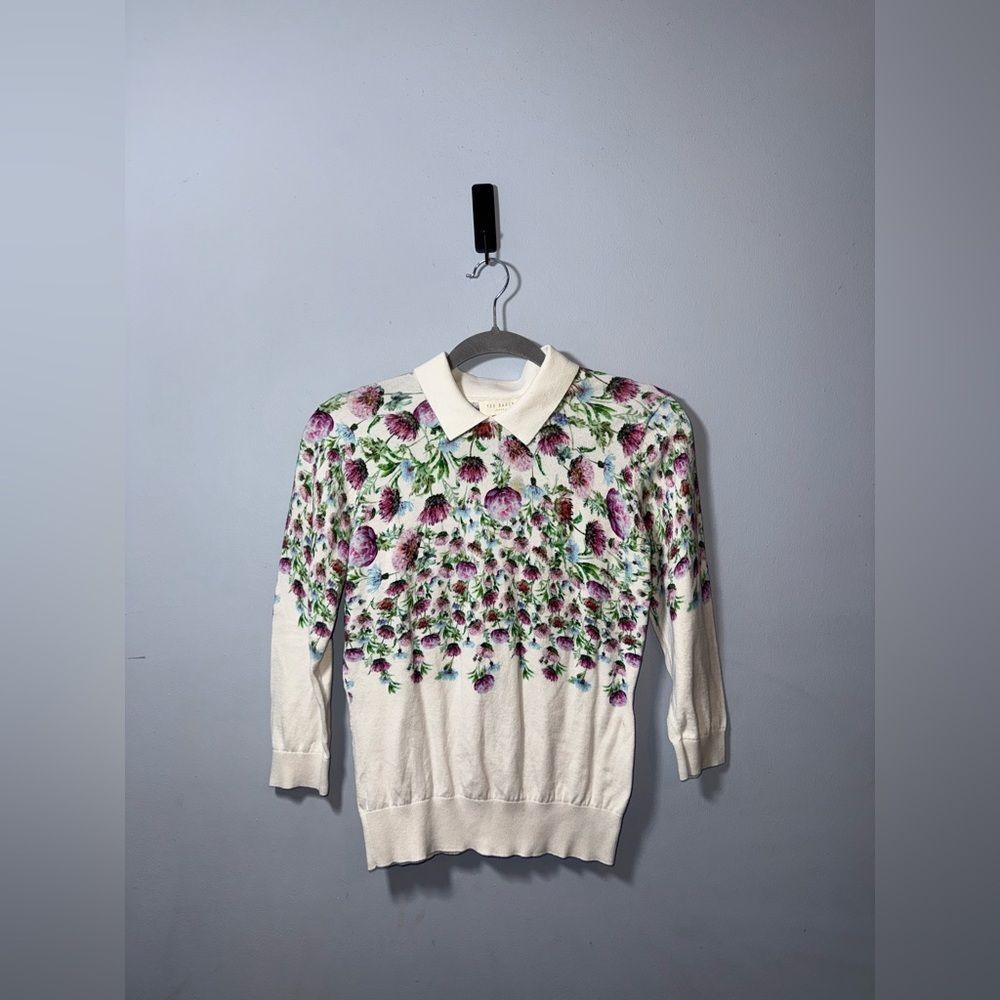 Ted Baker 'Karn' Thistle Print Cotton Sweater Sz 1 (US4) flaw** Floral ASO TV